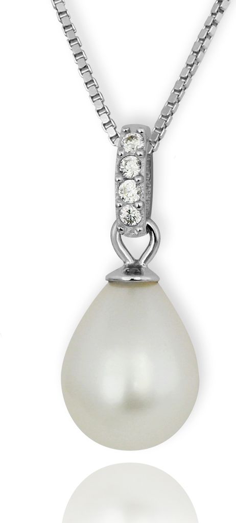 PartyPearl Perlenkette weiß 45cm Verpackung Damen Silber Schmuckset PPK001W8