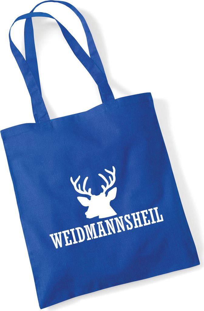 Huuraa Jutebeutel Weidmannsheil Hirsch Jägergruß 10 Liter Bright Royal Baumwolle Tasche Geschenkidee