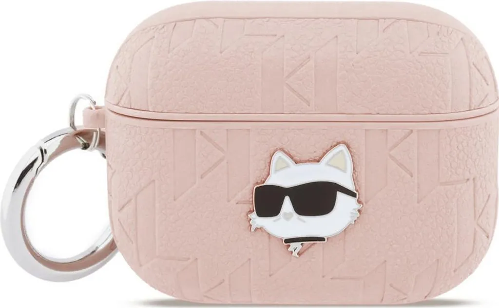 Custodia AirPods Pro 3 Karl Lagerfeld plastica rosa logo gatto metallo pin