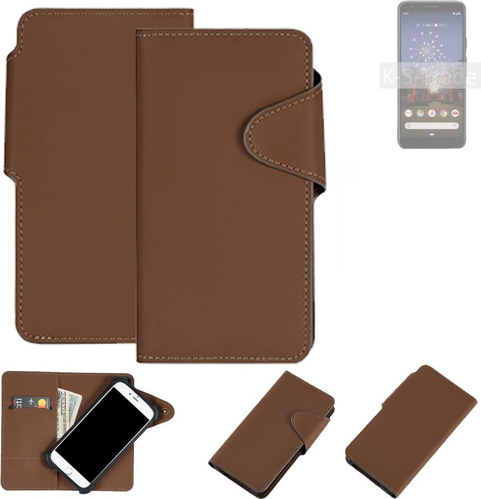 K-S-Trade Schutzhülle Klapphülle Kunstleder für Google Pixel 3a braun Handy Hülle Wallet Case