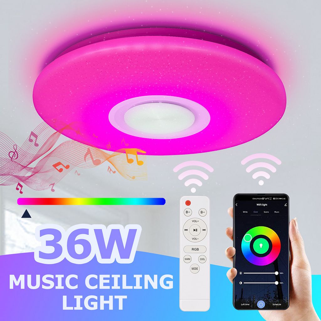 Jopassy 36W LED Deckenleuchte mit Sternenhimmel-Effekt für das Badezimmer, Badlampe, Bluetooth-Musik und Fernbedienung