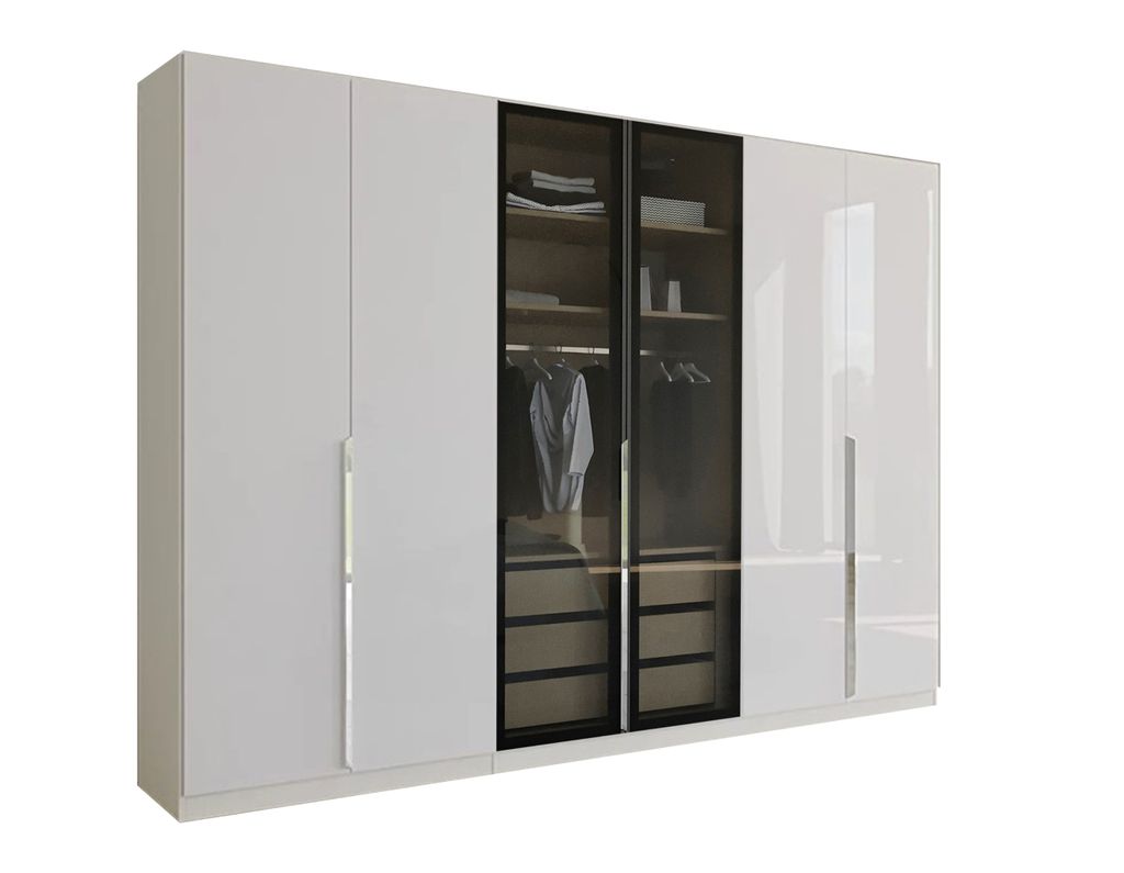 Kleiderschrank Casseria Weiß-Hochlglanz 300cm inkl. Zubehör, Lieferung