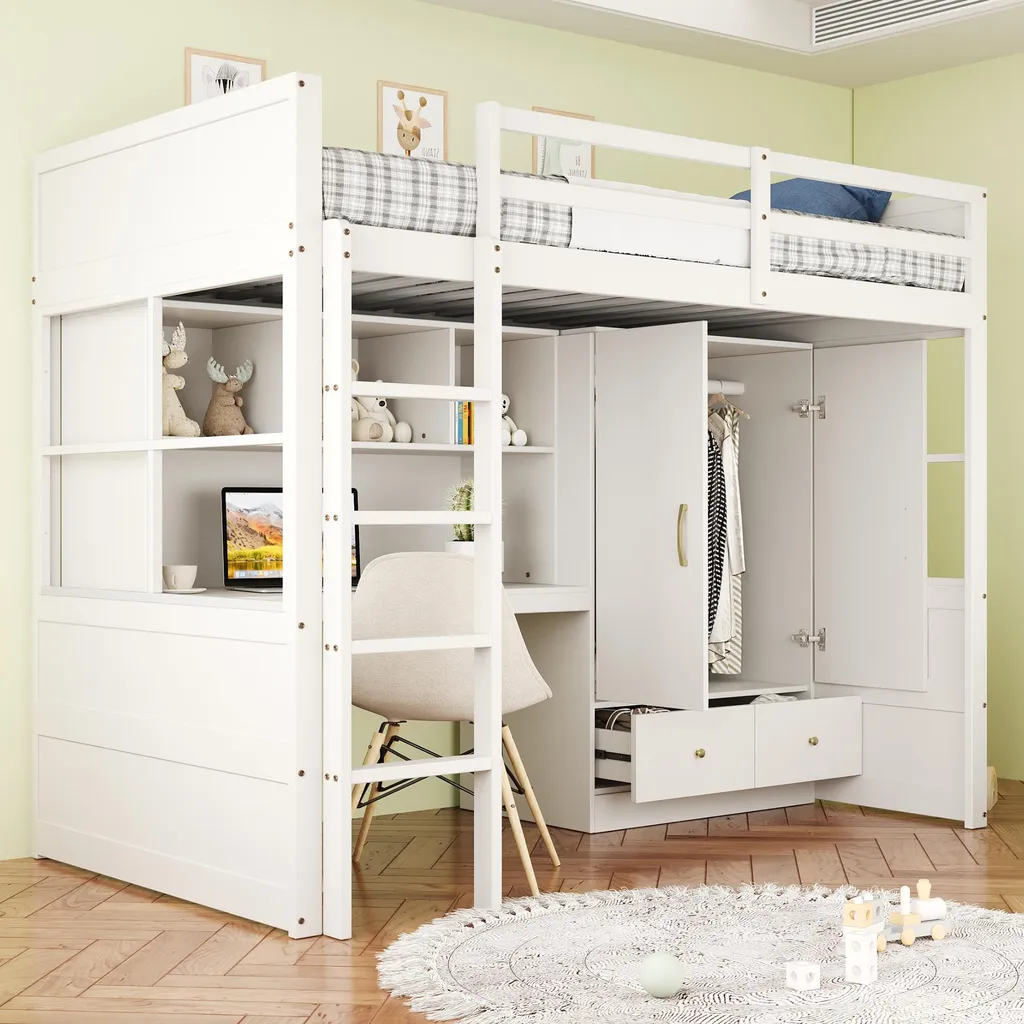 Optimisez l'espace : Lit mezzanine 90x200 blanc avec bureau et tiroirs