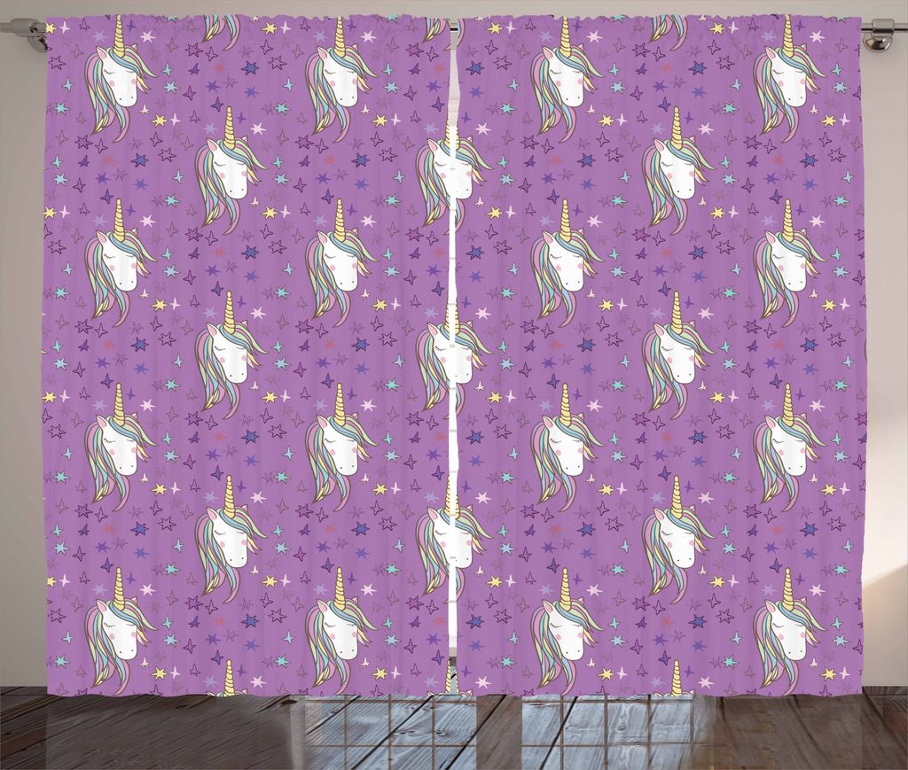 ABAKUHAUS Unicorn-Party Rustikaler Gardine, Tier, Schlafzimmer Kräuselband Vorhang mit Schlaufen und Haken, 280 x 175 cm, Mehrfarbig