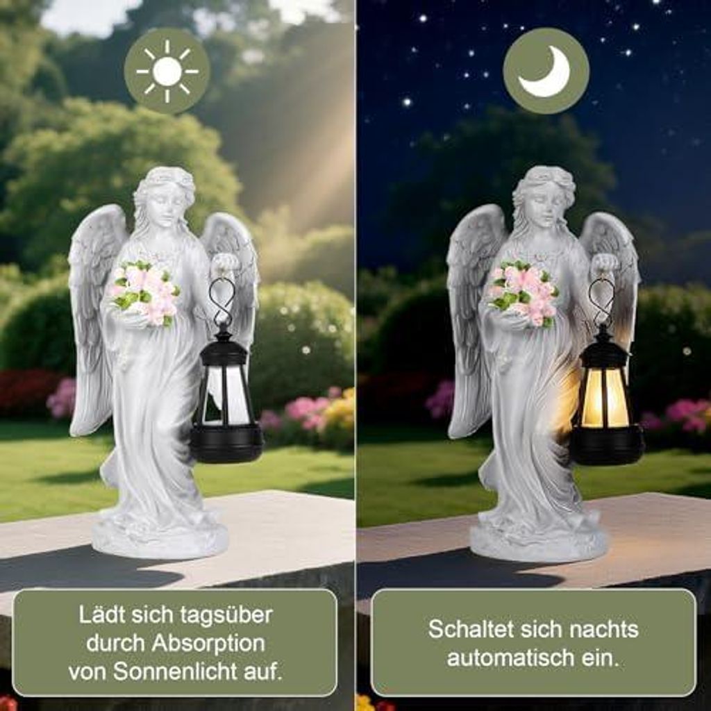 OBEISN Solar Engel Gartenstatue – Wetterfeste Deko Mit Licht Für Draußen, Als Grabschmuck Oder Geschenk