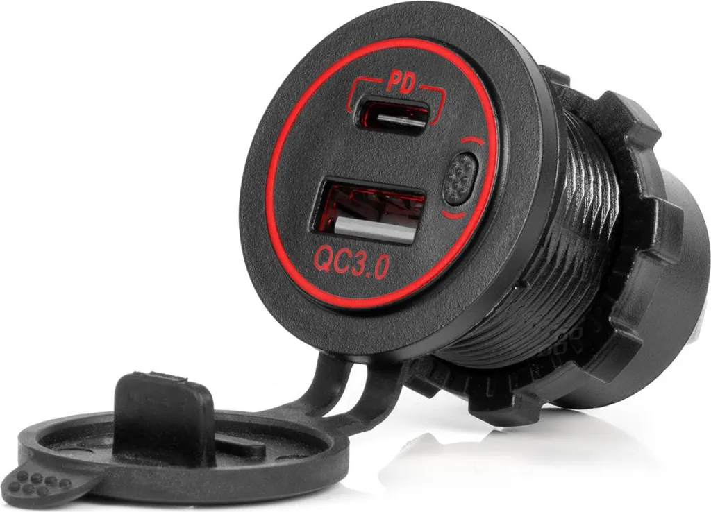 Caricabatterie Auto USB-C QC3.0 Impermeabile LED 12V-24V Marine