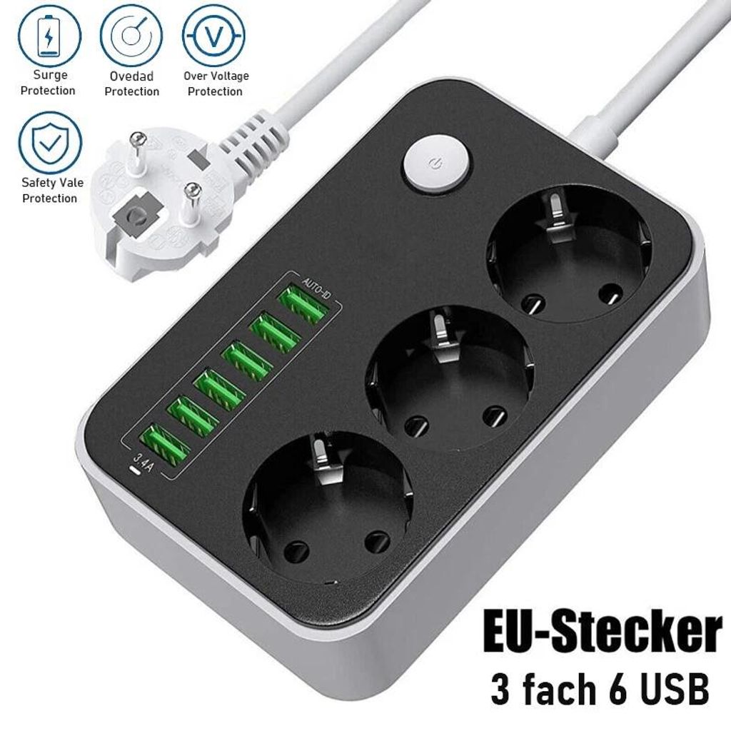 Steckdosenleiste 3-Fach 6 USB Mehrfachsteckdose mit Produktbild 