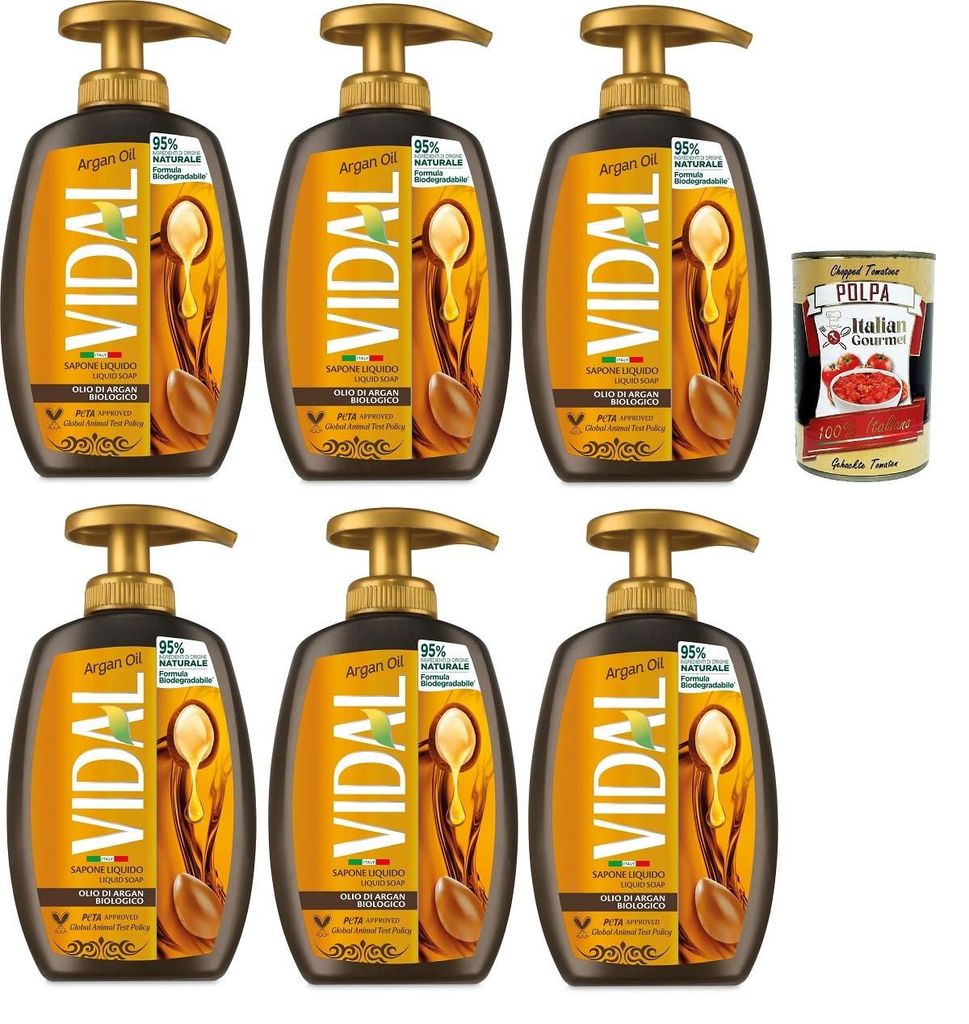 Vidal - Sapone Liquido, Olio di Argan, Flüssigseife, Arganöl 6x 300 ml + Italian Gourmet polpa 400g