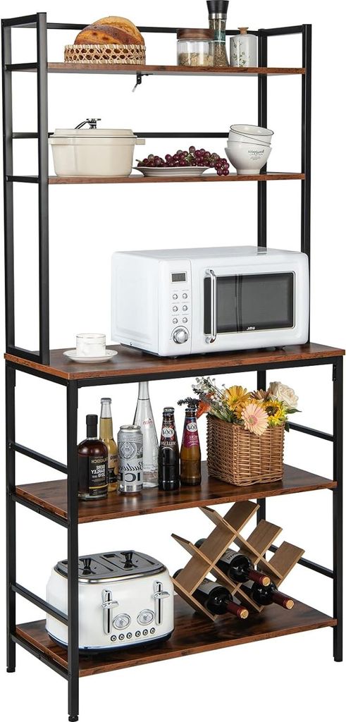 GOPLUS 5-stufiges Standregal, Küchenregal freistehend mit Ablagen & Metallrahmen, Aufbewahrungsregal für Küche, Wohnzimmer & Badezimmer, Vintage...