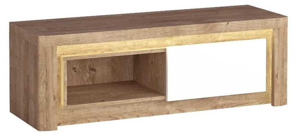 Masseno TV-Schrank VARUS 124 cm Fernsehschrank mit Schubladen und 1 Türen TV-Lowboard für Wohnzimmer Modern 124x42x40,5 cm Eichefarben / Weiß