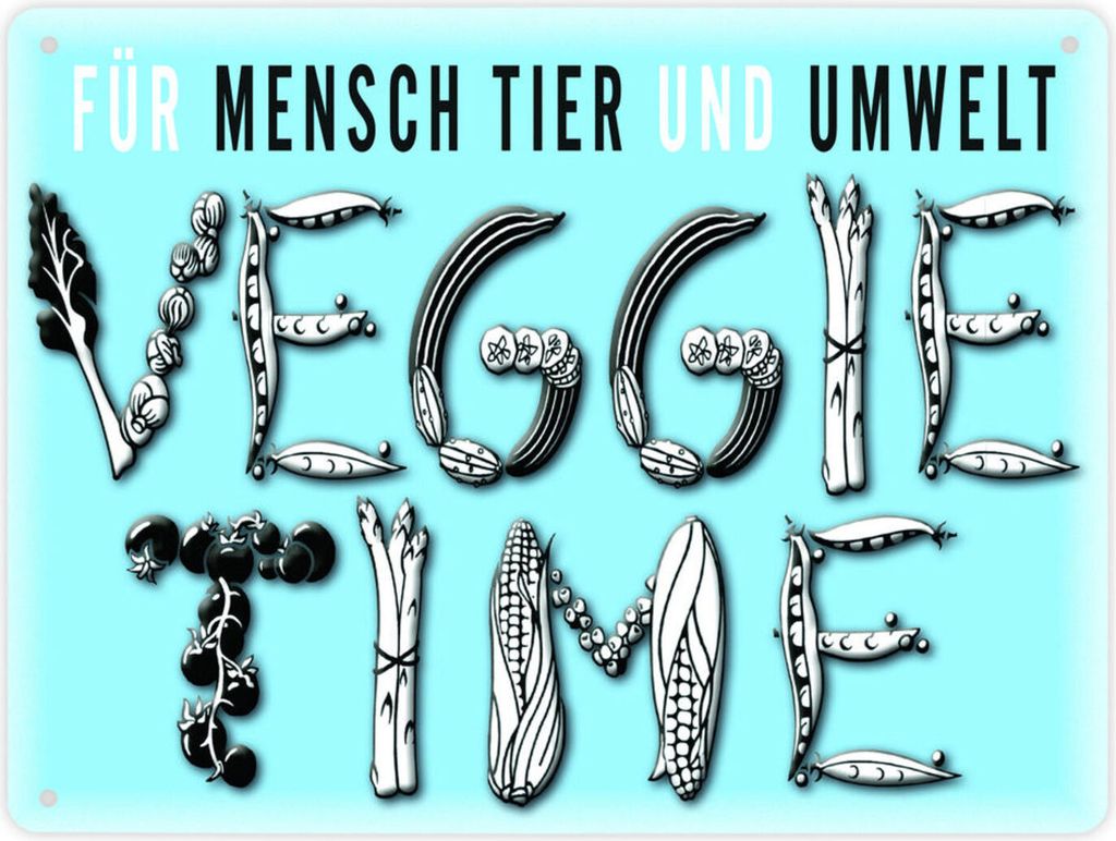 Veggie Time Gemüse Metallschild XL in 21x28 cm in blau zum Thema Vegetarier