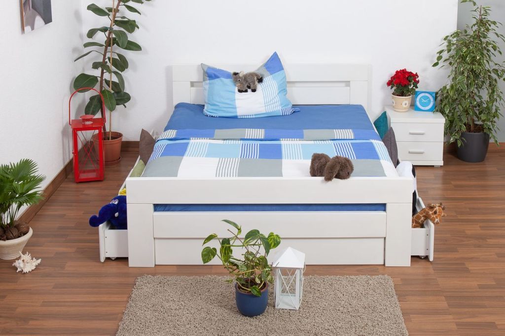Bett Buche massiv 160 x 200 cm Weiß