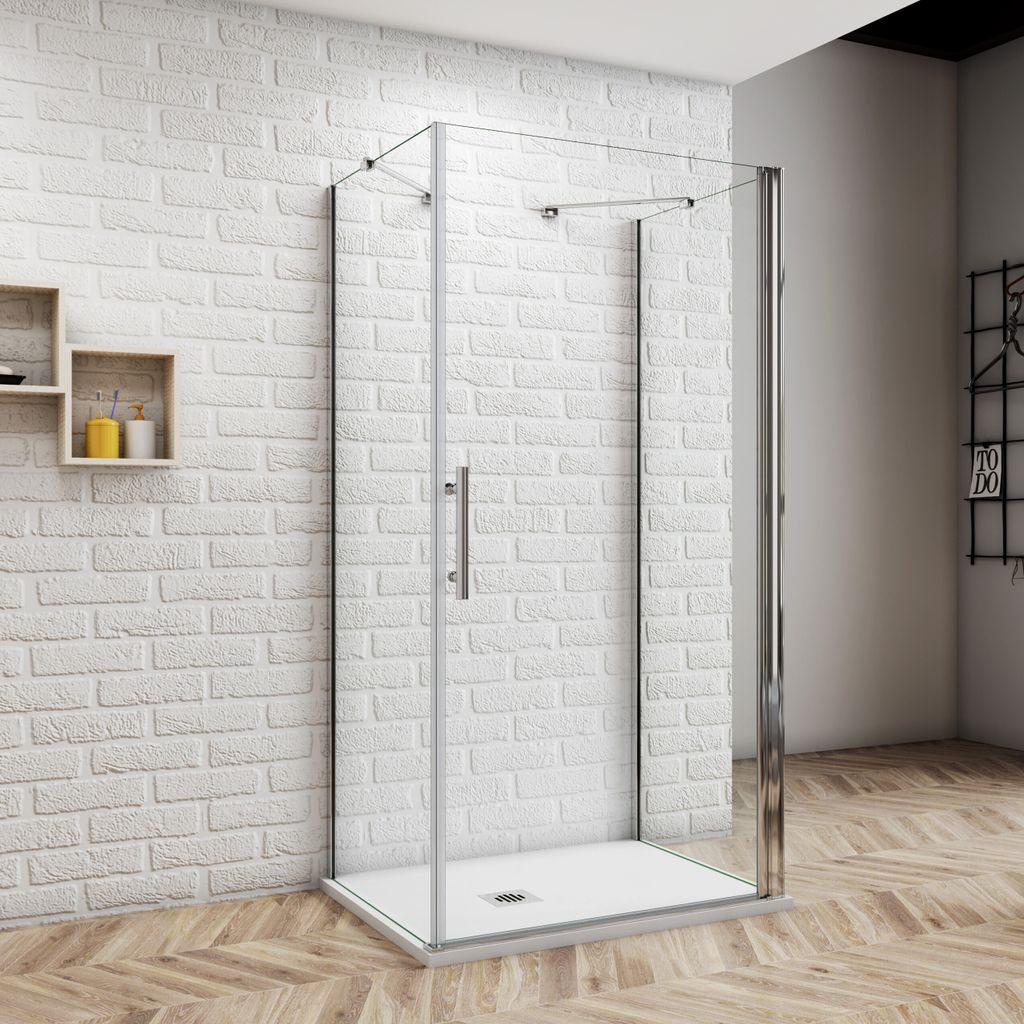 U-Duschwand 100x80x195cm Duschkabine Duschabtrennung Duschtür ESG-Sicherheitsglas mit Stabilisator