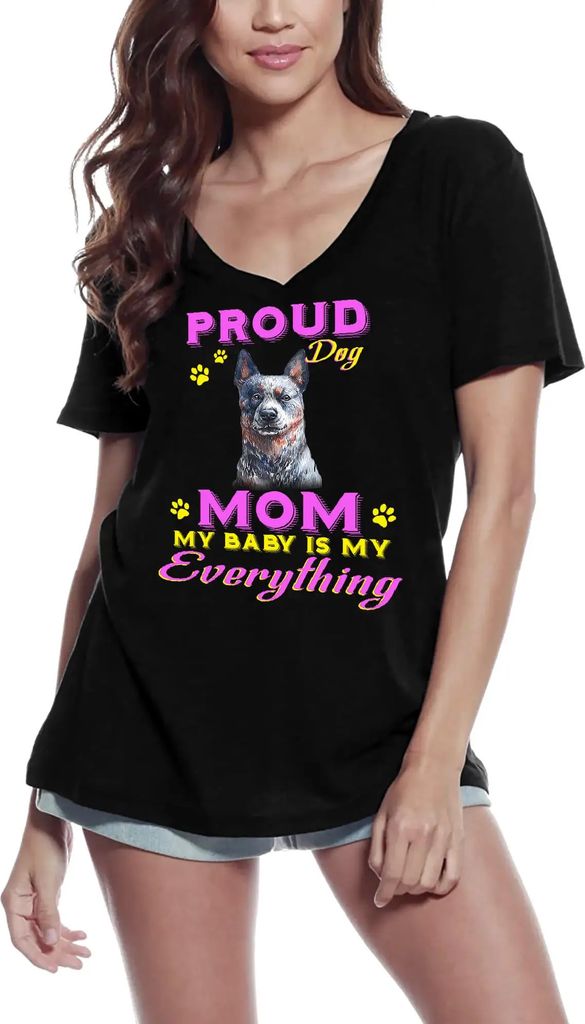 Damen Grafik T-Shirt V-Ausschnitt Proud day - australische Rinderhundemama - mein Baby ist mein Ein und Alles – Proud Day - Australian Cattle Dog...