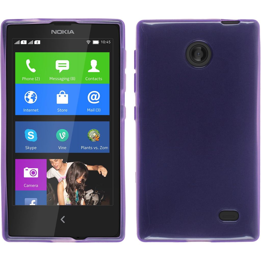 PhoneNatic Case kompatibel mit Nokia X / X+ - lila Silikon Hülle transparent + 2 Schutzfolien
