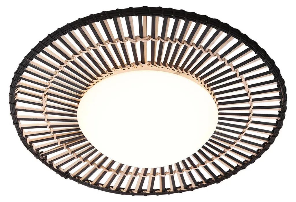 Luminaire Plafonnier Design en Bois de Bambou et Verre Noir Ø 50cm LED