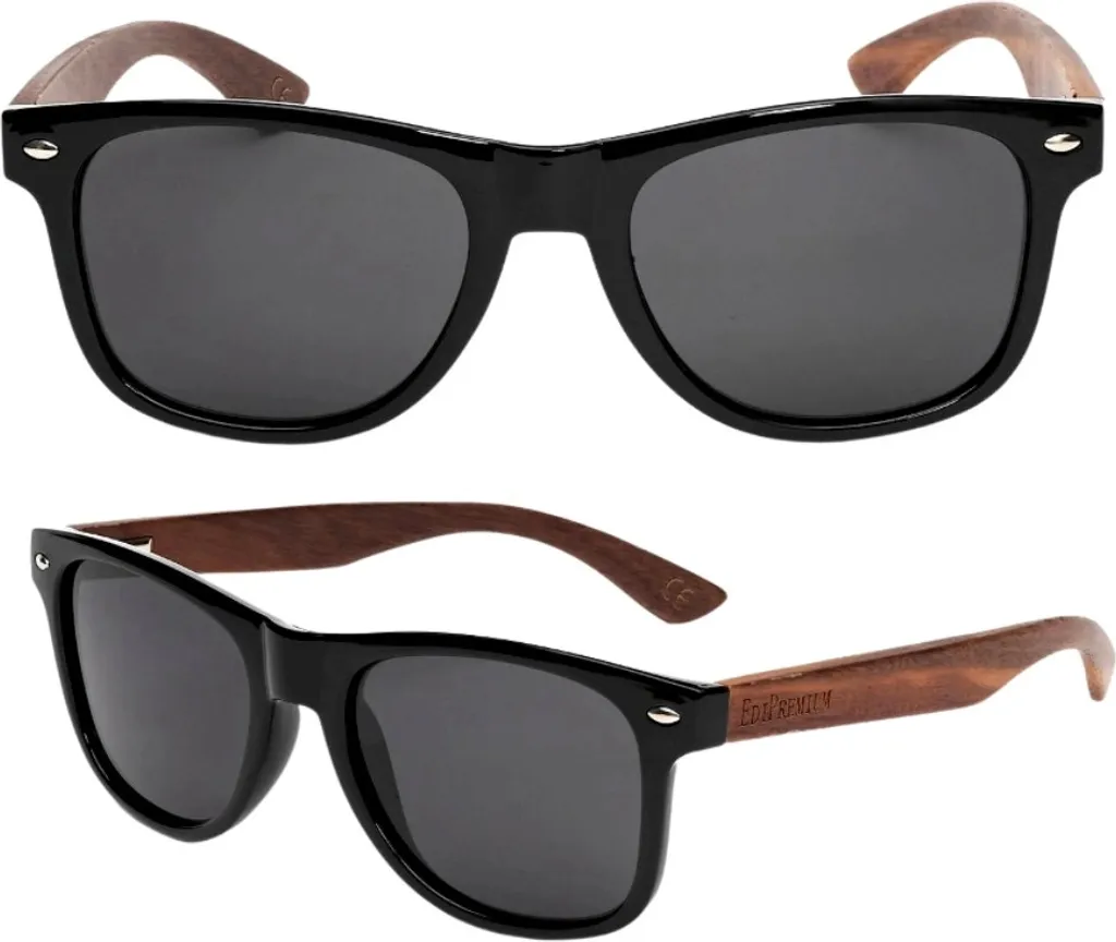 Occhiali da sole sportivi da uomo con lenti polarizzate, neri con lenti in bambù, filtro UV 400 cat 3