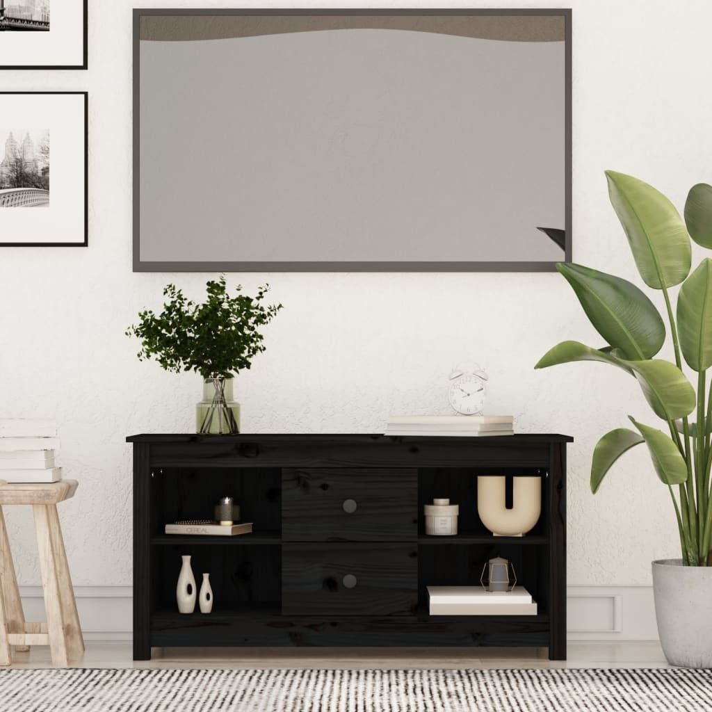 "Rabatt" TV-Schrank - Fernsehschrank - TV-Lowboard - Schwarz 103x36,5x52 cm Massivholz Kiefer - TV-Schränke CC21192