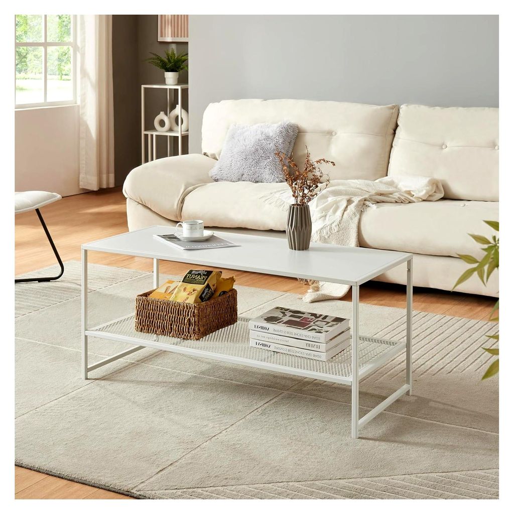 Couchtisch Ruokolahti mit Gitterablage im Industrie Design 102 x 43 x 46 cm Weiß
