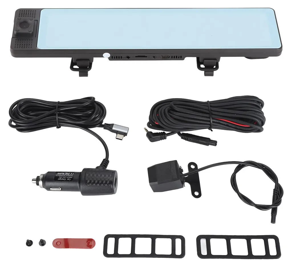 Dashcam rétroviseur triple objectif et caméra de recul 180° pour voiture
