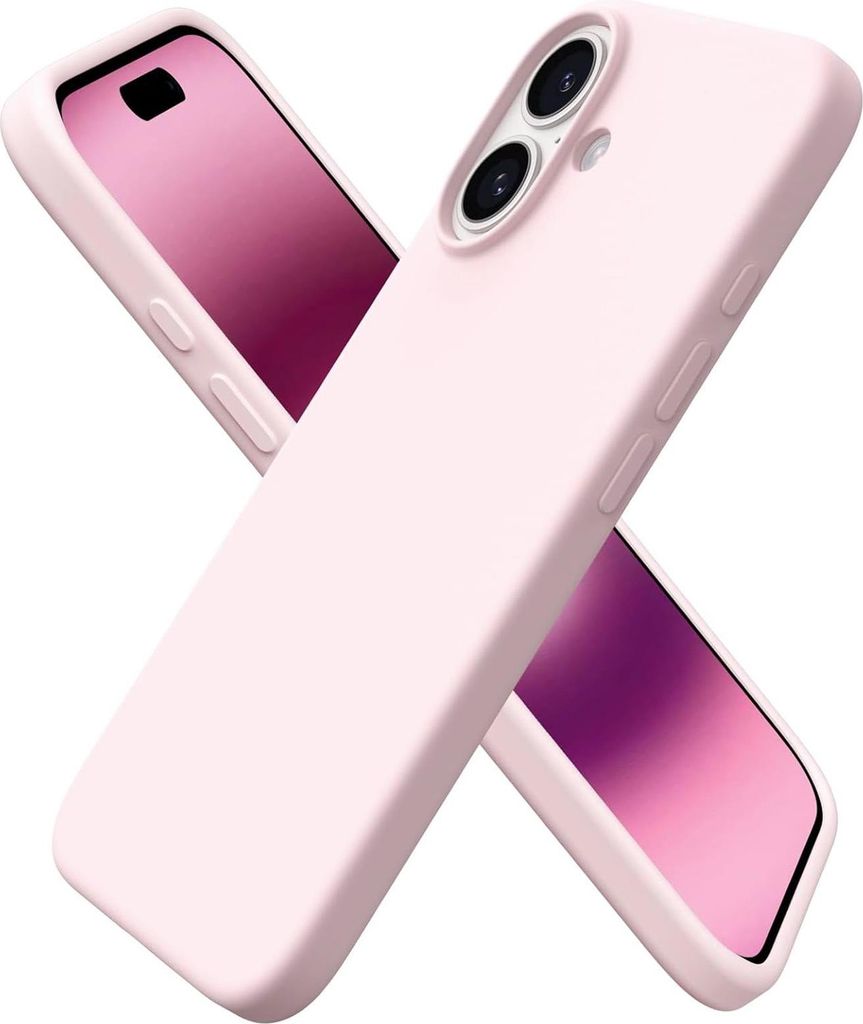 Two pink phone cases are arranged diagonally against a white background.