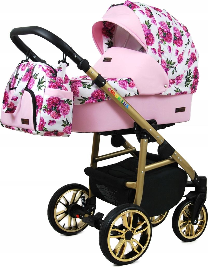 BabyLux Margaret White 2 in 1 Baby Reis Systeem Kinderwagen Wandelwagen Verstelbare Afneembare Regenhoes Voetenzak Pasgeborene tot Baby Dragende Wielen Black Dots
