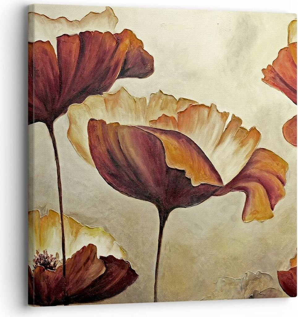 Bild auf Leinwand - Leinwandbild - Mohn Blume Wiese - 30x30cm - Wand Bild - Wanddeko - Wandbilder - Leinwanddruck - Bilder - Kunstdruck - Wanddekor...
