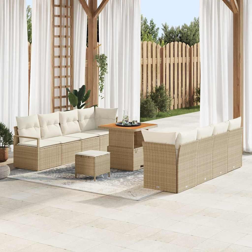 Maison Exclusive - Gartensofa-set mit Kissen 11 pcs Beige Poly-Rattan