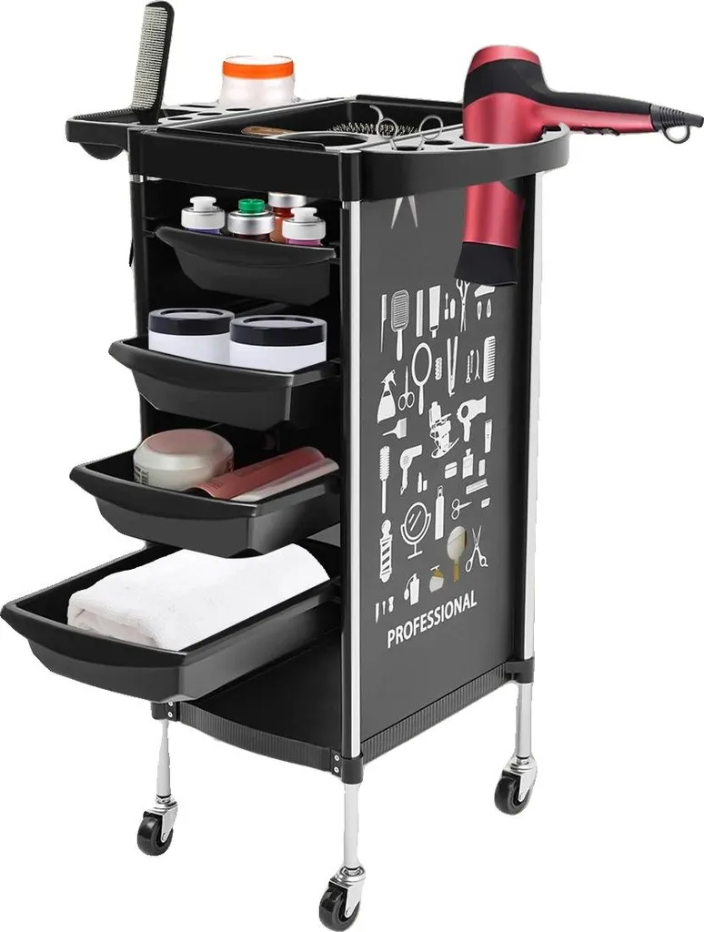 Chariot de salon en plastique robuste et compact, 3 niveaux de stock
