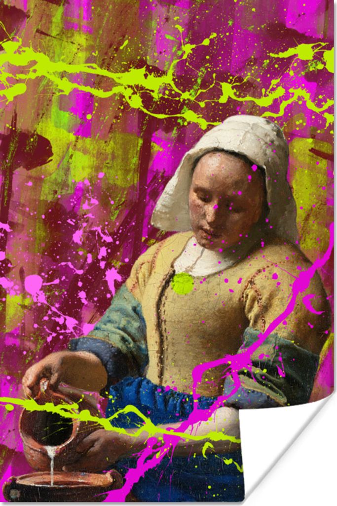 MuchoWow Poster Milchmädchen - Johannes Vermeer - Neon 120x180 cm - Kunstposter