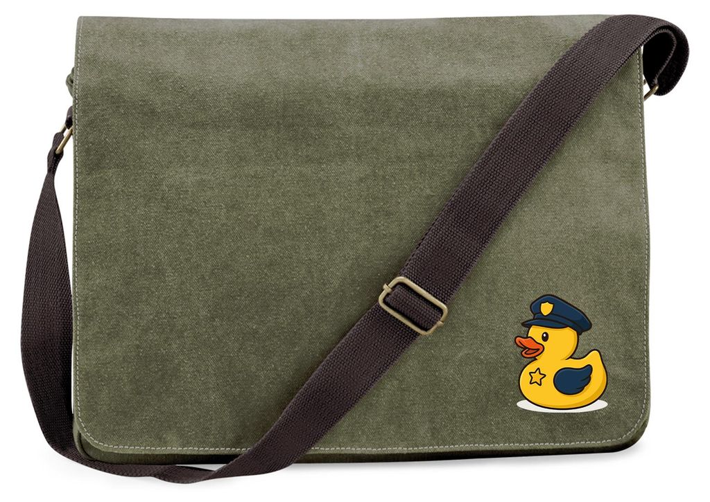 Huuraa Umhängetasche Quietscheente Polizei Comic Gummiente 14 Liter Military Green Canvas Laptoptasche Geschenkidee