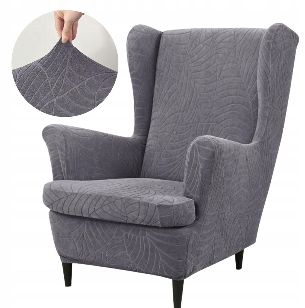 2-Teilig Ohrensessel Bezug - Grau - Jacquard-Muster - Produktbild 