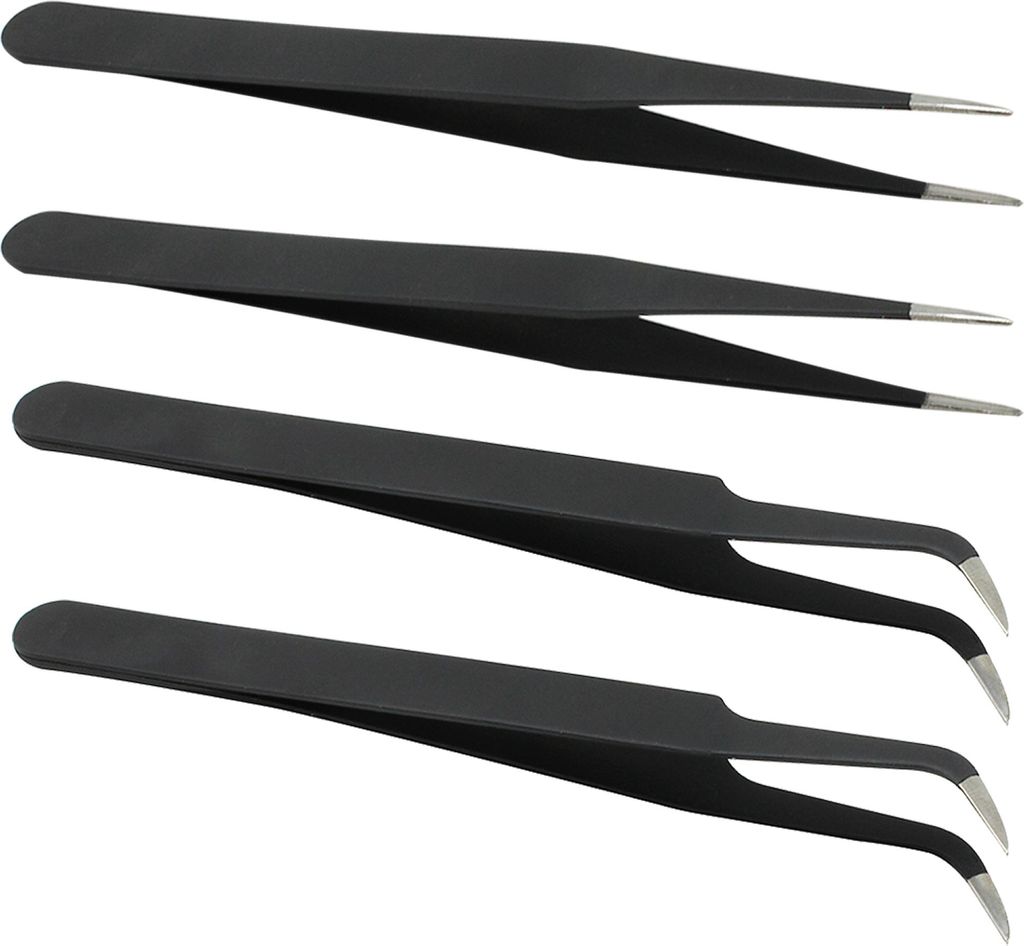 com-four 4-teiliges Pinzetten Set - Allzweck Pinzetten für Haus und Hobby - gerade und gebogene Spitzzangen - Kosmetikpinzetten aus rostfreiem E...