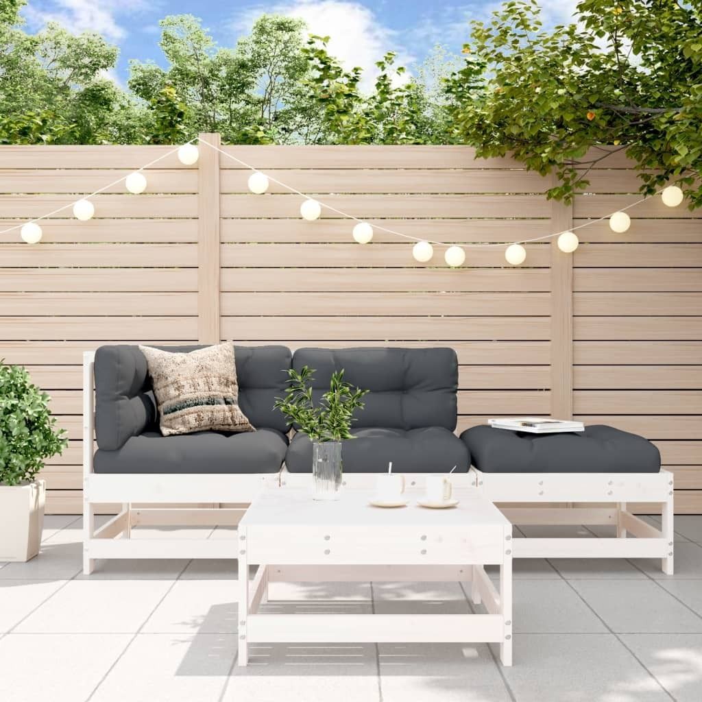 "Rabatt" 4-tlg. Garten-Lounge-Set - Wetterfestes Sitzgruppe - für 3 Personen - Weiß Massivholz Kiefer - Lounge-Dining set CC8025