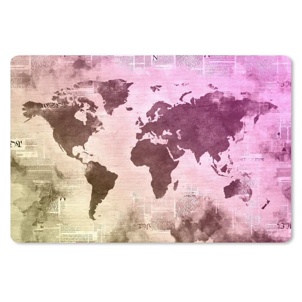 MuchoWow Mauspad Mousepad Weltkarte - Gelb - Lila 27x18 cm - Mousepads - Maus Mat - Pad - Mausunterlage - Büroartikel - Desk Matten