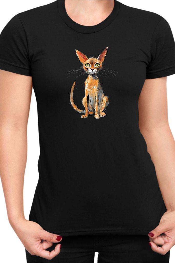 Damen T-Shirt Funny Cats Breeds Abyssinian Cat 006, Lady M / Schwarz