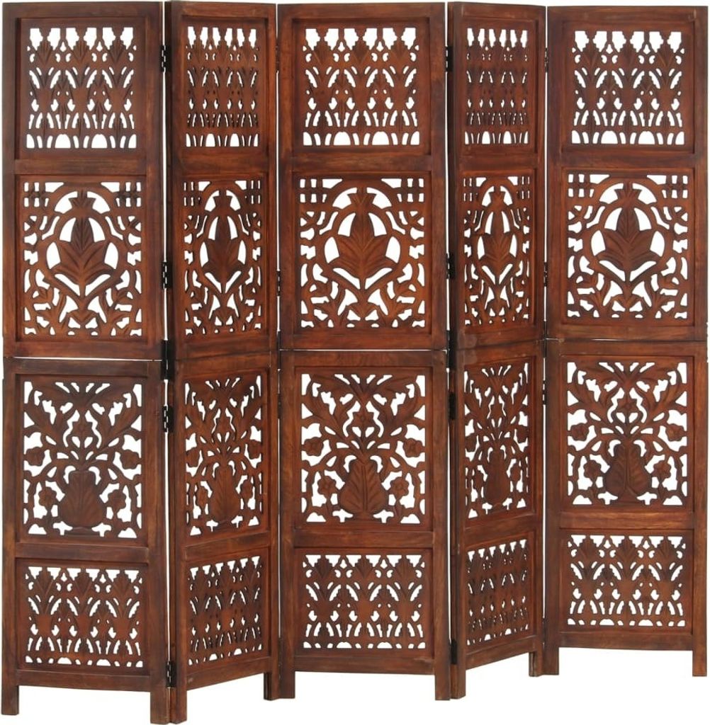The Living Store 5-tlg. Raumteiler Handgeschnitzt Braun 200×165 cm Mangoholz