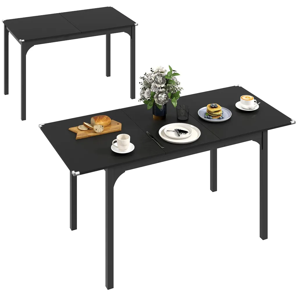 Table à manger pliante extensible 4-6 personnes noire en acier L140 Modèle T14