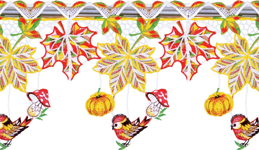 Stangendeko "Herbstblätter", Original Plauener Spitze, 128 cm / 8 Rapport