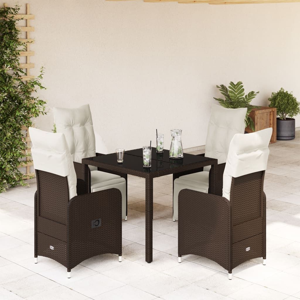 Design 5-tlg. Garten-Bistro-Set mit Kissen Braun Poly Rattan, Gartenmöbel-Sets 2024 Neu