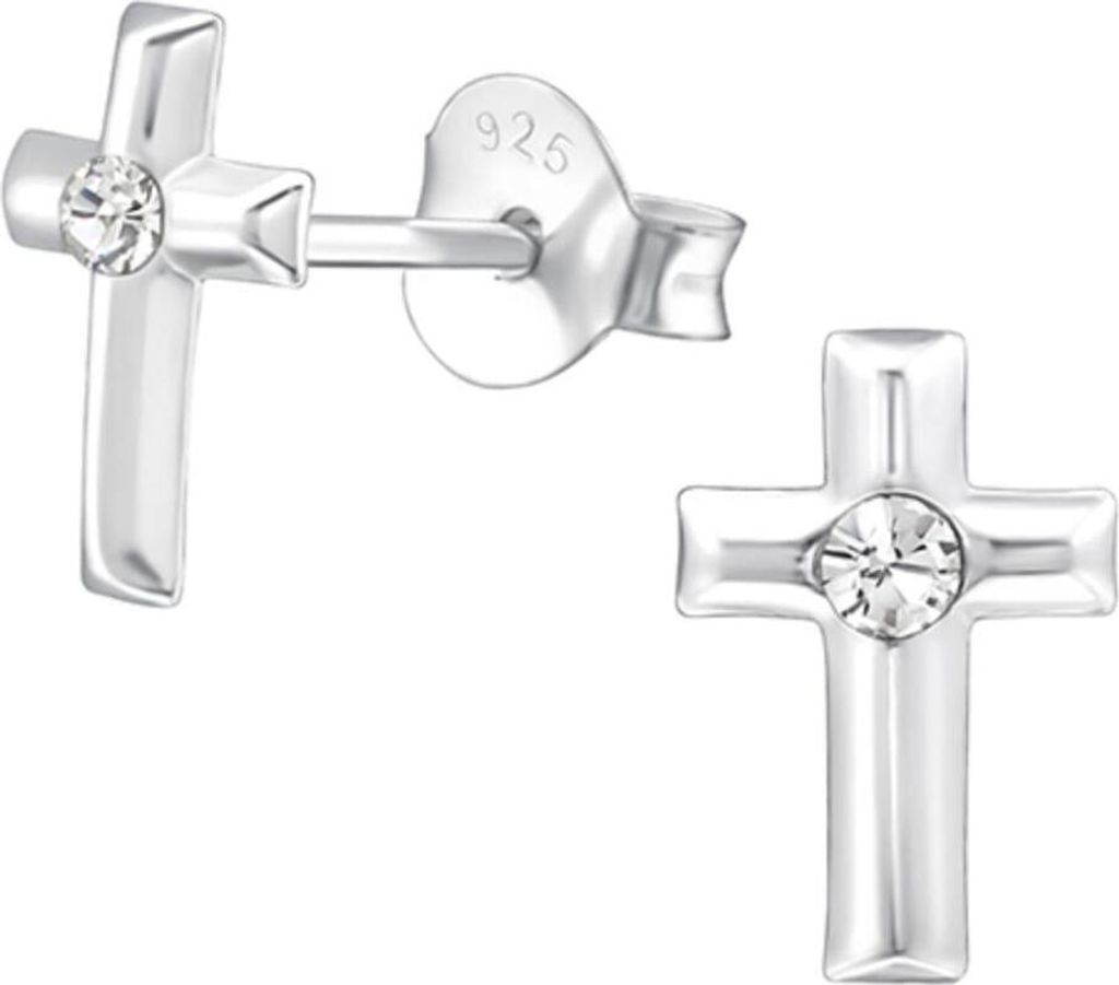 Kreuz Ohrstecker: Silber Ohrringe mit Kristall Produktbild 