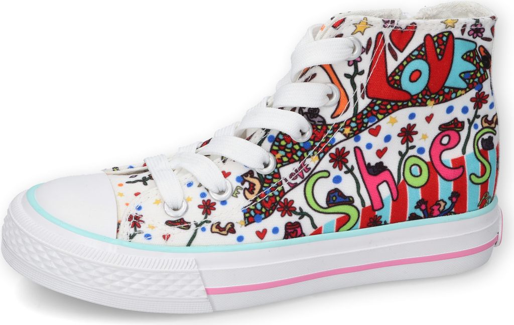 DOCKERS by Gerli Canvas Damen / Kinder Sneaker High Top Schuhe X-Art Limitiert, Farbe:Weiß (Weiss / Multi), Größe:EUR 38