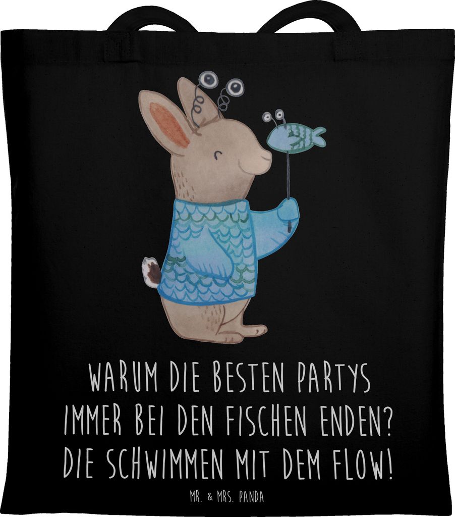 Mr. & Mrs. Panda Tote Bag Fische Flow Spaß - Schwarz - Geschenk, Geschenke Sternzeichen, Laptoptasche, Persönlich, Büchertasche, Astrologie, Sto...