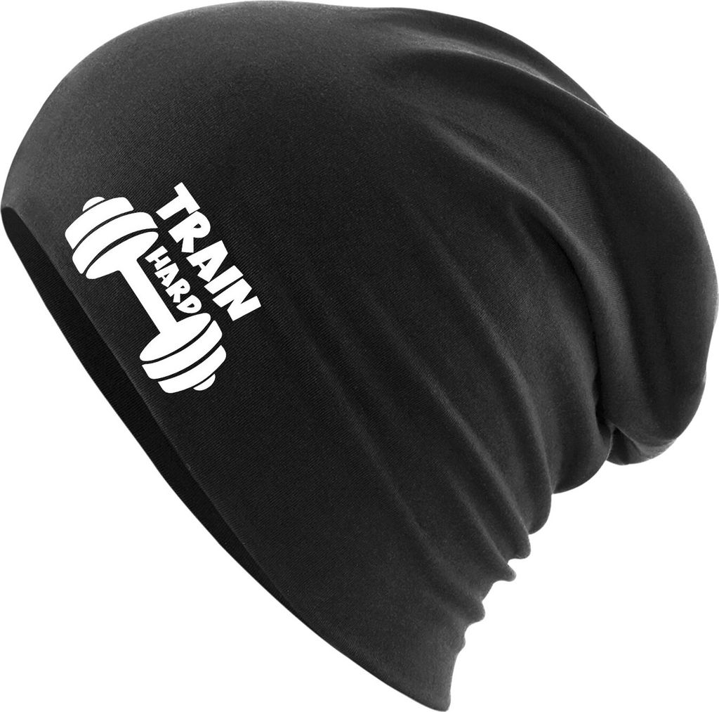 Huuraa Beanie Train hard Hantel Black One Size Baumwolle und Elasthan Mütze Geschenkidee