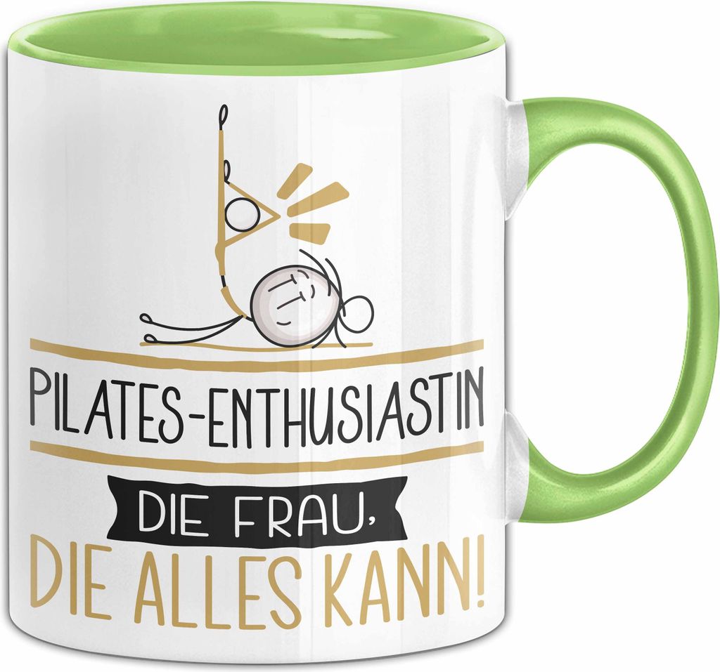 Pilates-Enthusiastin Geschenk Tasse Becher Die Frau Die Allen Kann Geschenkidee für eine Pilates-Enthusiastin Lustig (Grün)