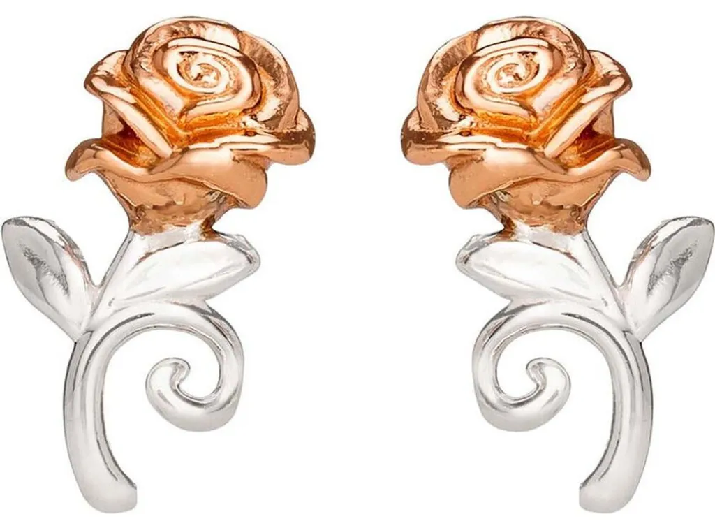 Puces d'oreilles Disney Rose argentées pour femme La Belle et la Bête