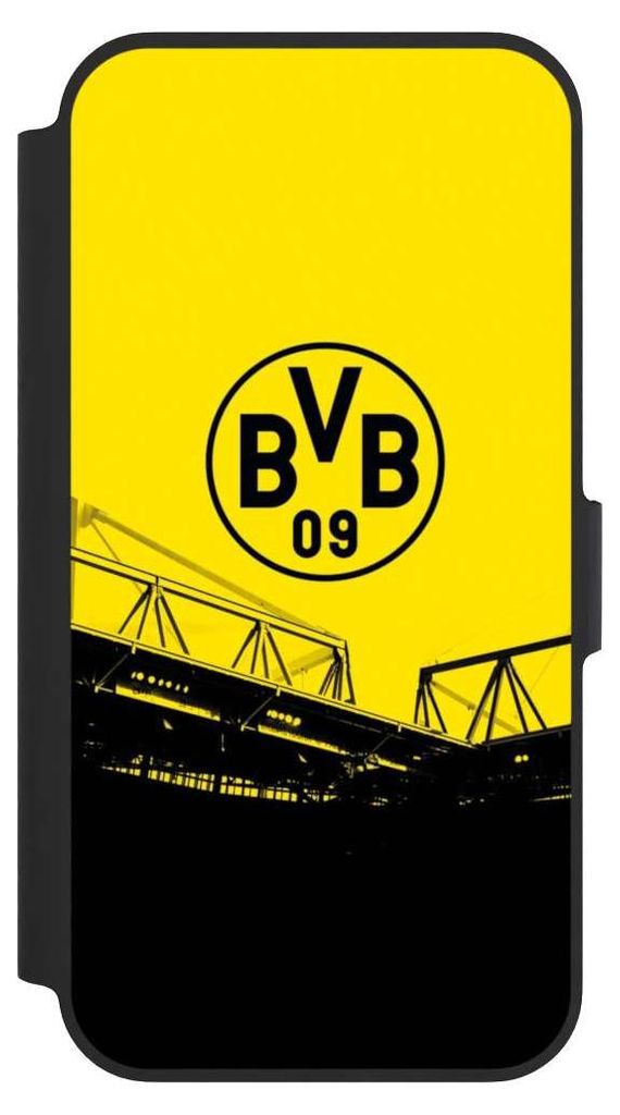 NIVOCASE Klapphülle für Apple iPhone 13 Pro Handyhülle aus Kunst Leder NIVOflip schwarz BVB Borussia Dortmund Fanartikel