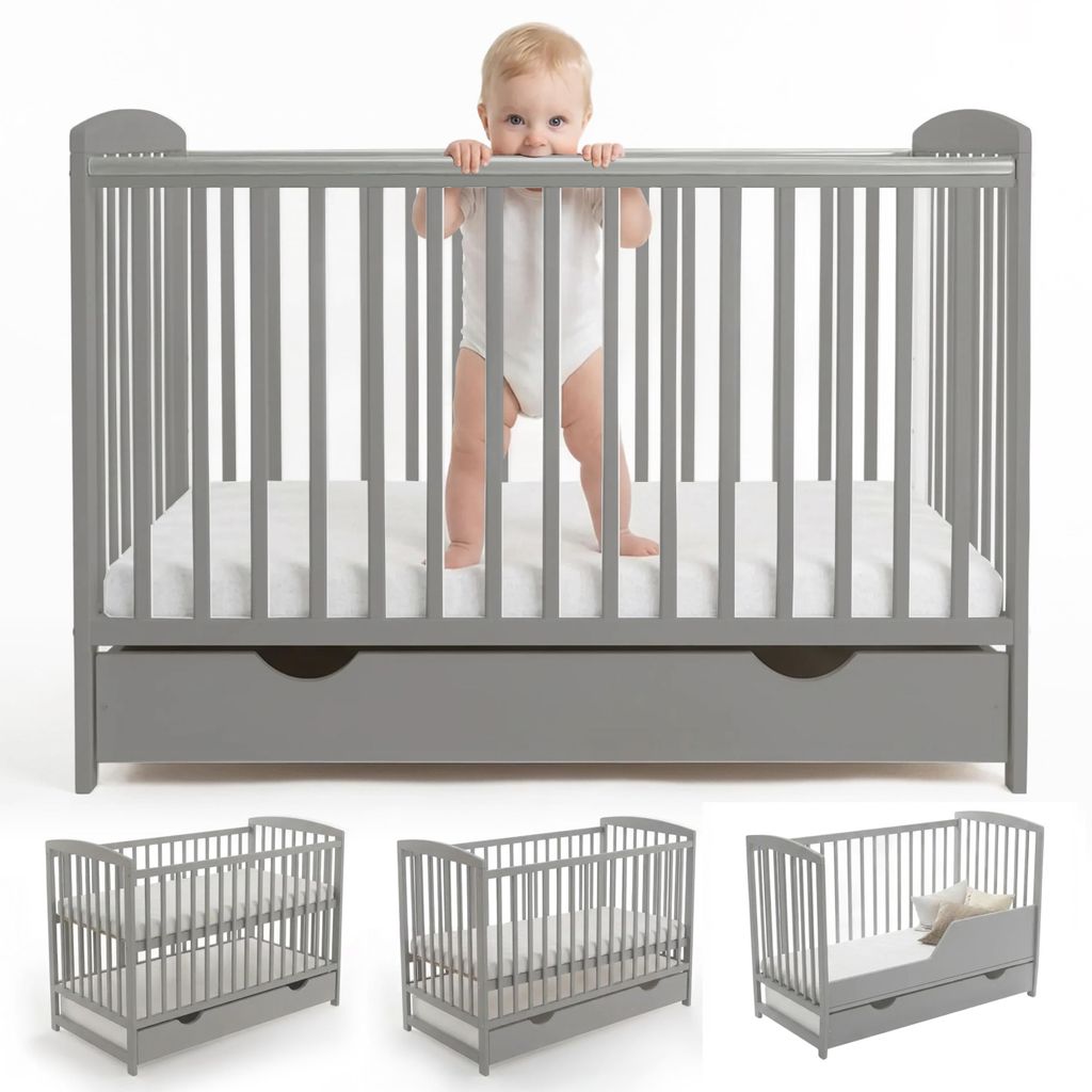 Love For Sleep Grau Babybett Gitterbett mit Schublade 120 x Produktbild 