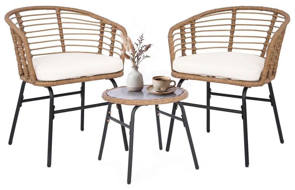 COSTWAY 3-tlg. Gartenmöbel Set Polyrattan, Bistroset für 2 Produktbild 