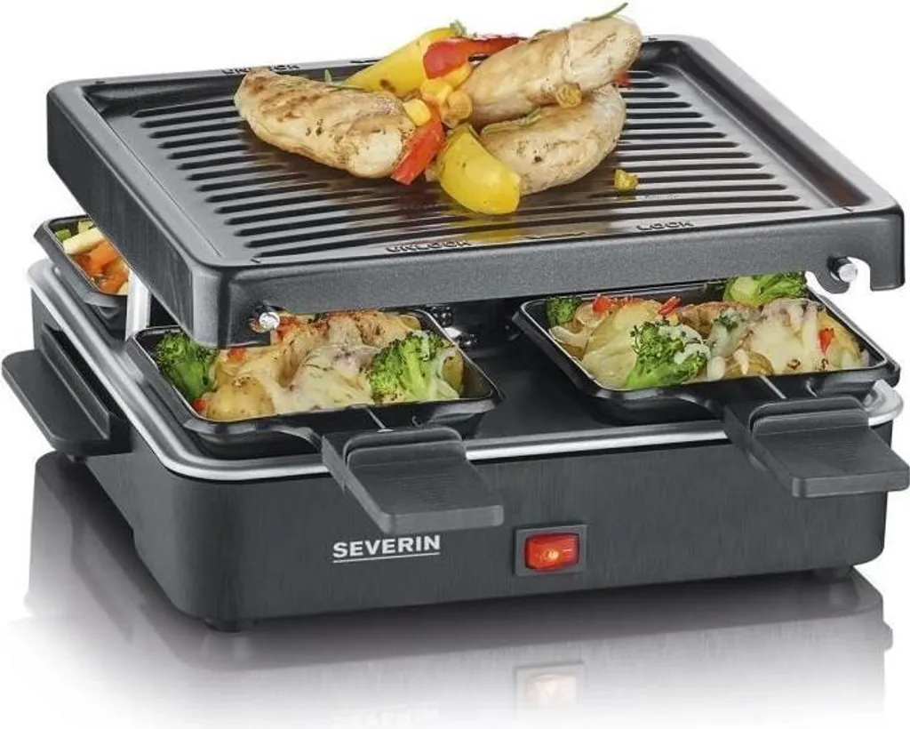 Griglia per raclette SEVERIN RG2370, fino a 4 persone, 21x21 cm, 600 W, rivestimento antiaderente